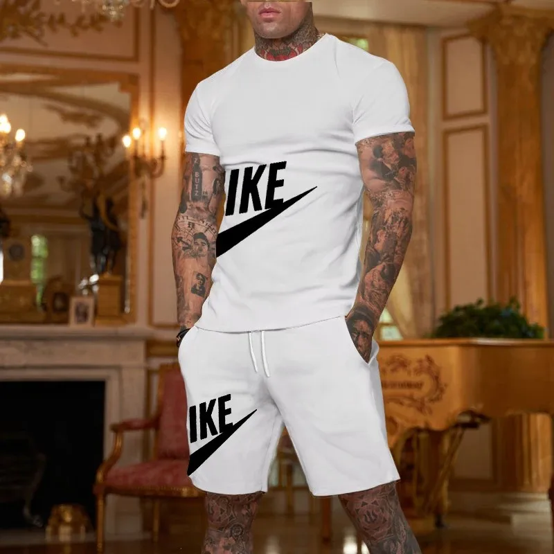 Men's casual fashion brand short sleeve sportswear two-piece T-shirt and pants 2024 new