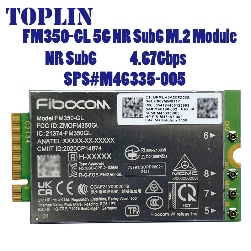 FM350-GL NR Sub6 M.2 5G Module For X360 830 840 850 G7 Laptop 5G LTE WCDMA 4X4 MIMO GNSS Module