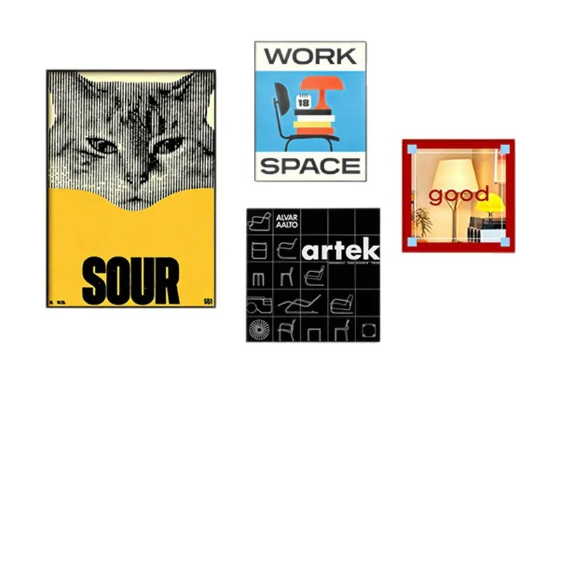 Cat cat and chair Bauhaus living room combination hanging paintings, medieval sofa background wall decorative paintings
