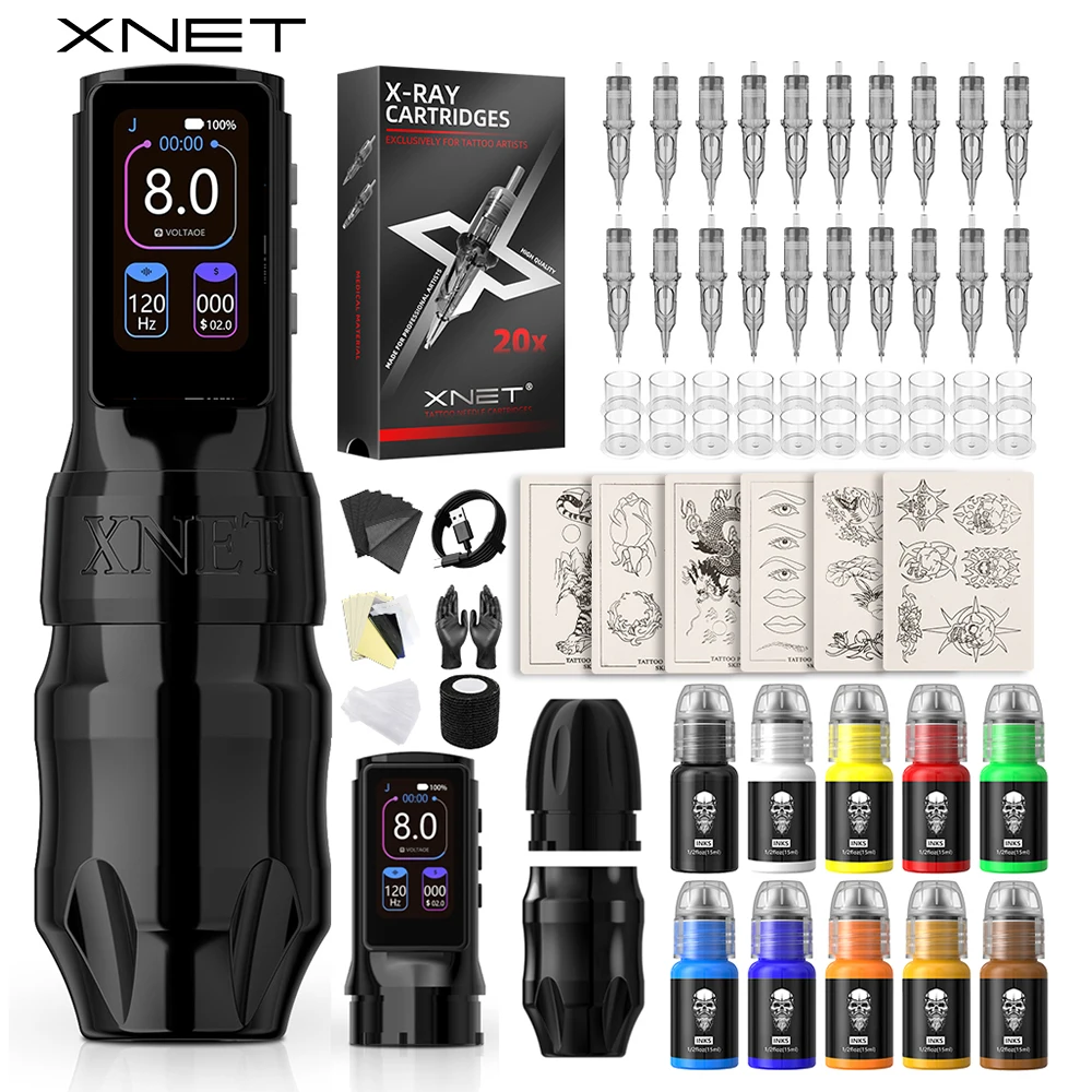 

Xnet Titan Max Wireless Tattoo Machine Full Kit 20pcs Needles Coreless Motor 2400mAh Battery 1-12V 6pcs Tattoo Skin For Tattoo