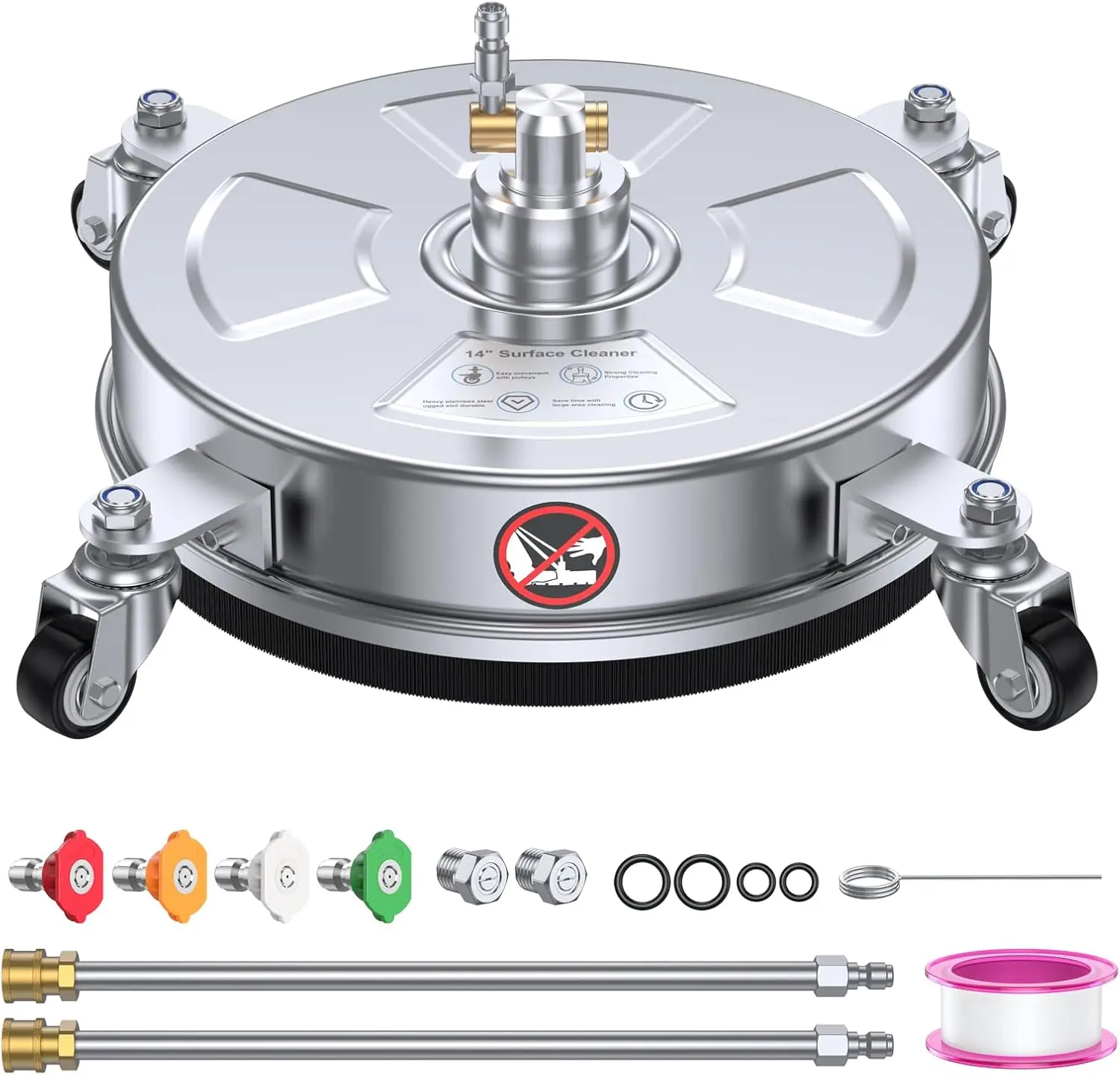 

14" Pressure Washer Surface Cleaner 4500 PSI with Stainless Steel Housing, Quick Plug, Wheels & Wands