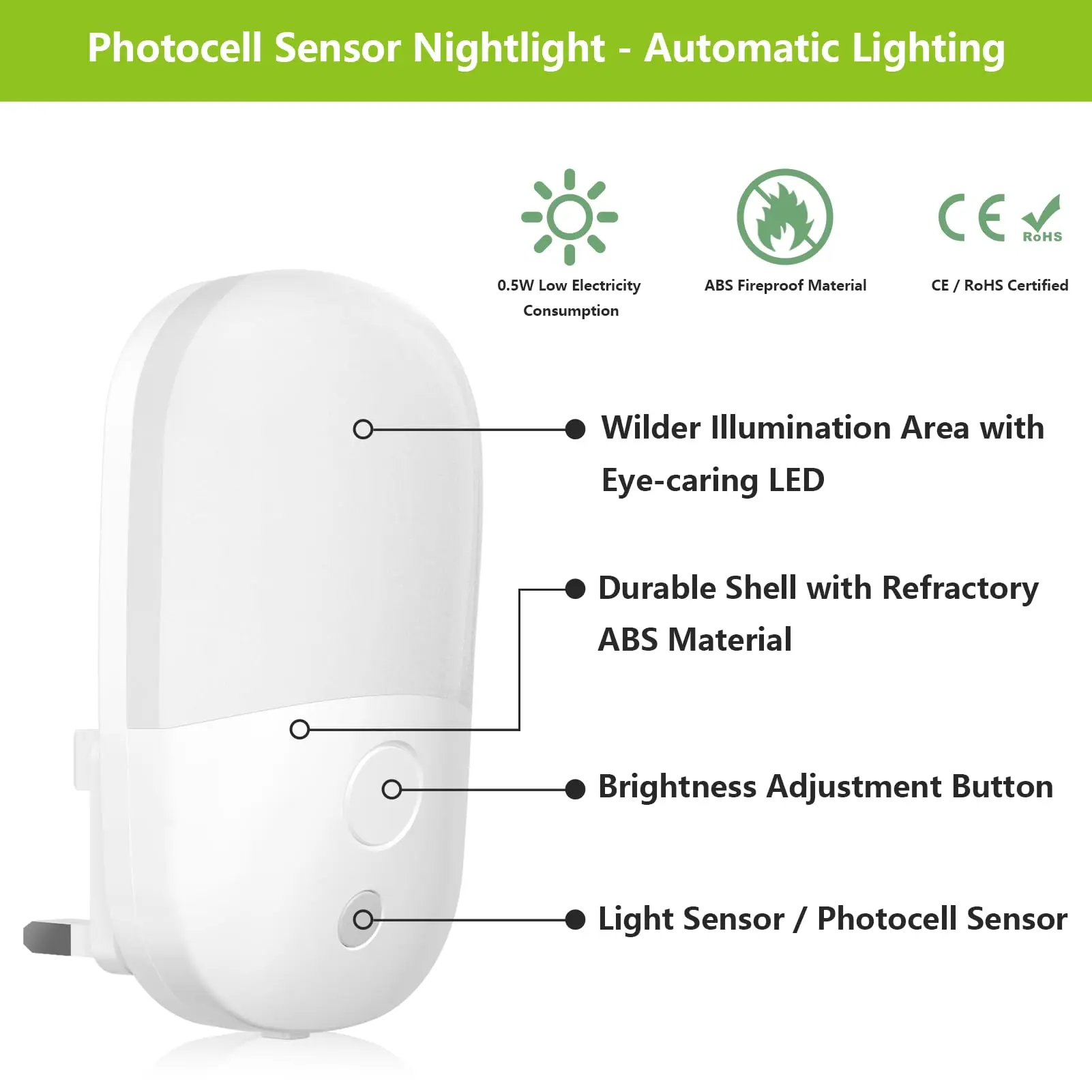 UK Plug Dusk to Dawn Light Sensor Sensor Night Lighting with 3 Stage Dimmer Warm White Kids for Stair Hallway Kitchen Bedroom