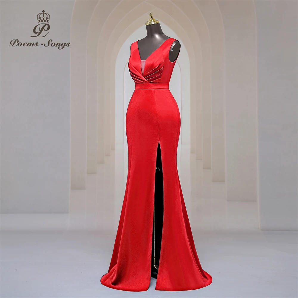 Elegant Deep V neck red soft satin evening dresses for women party dresses Bridesmaid dress formal occasion dress prom dresses