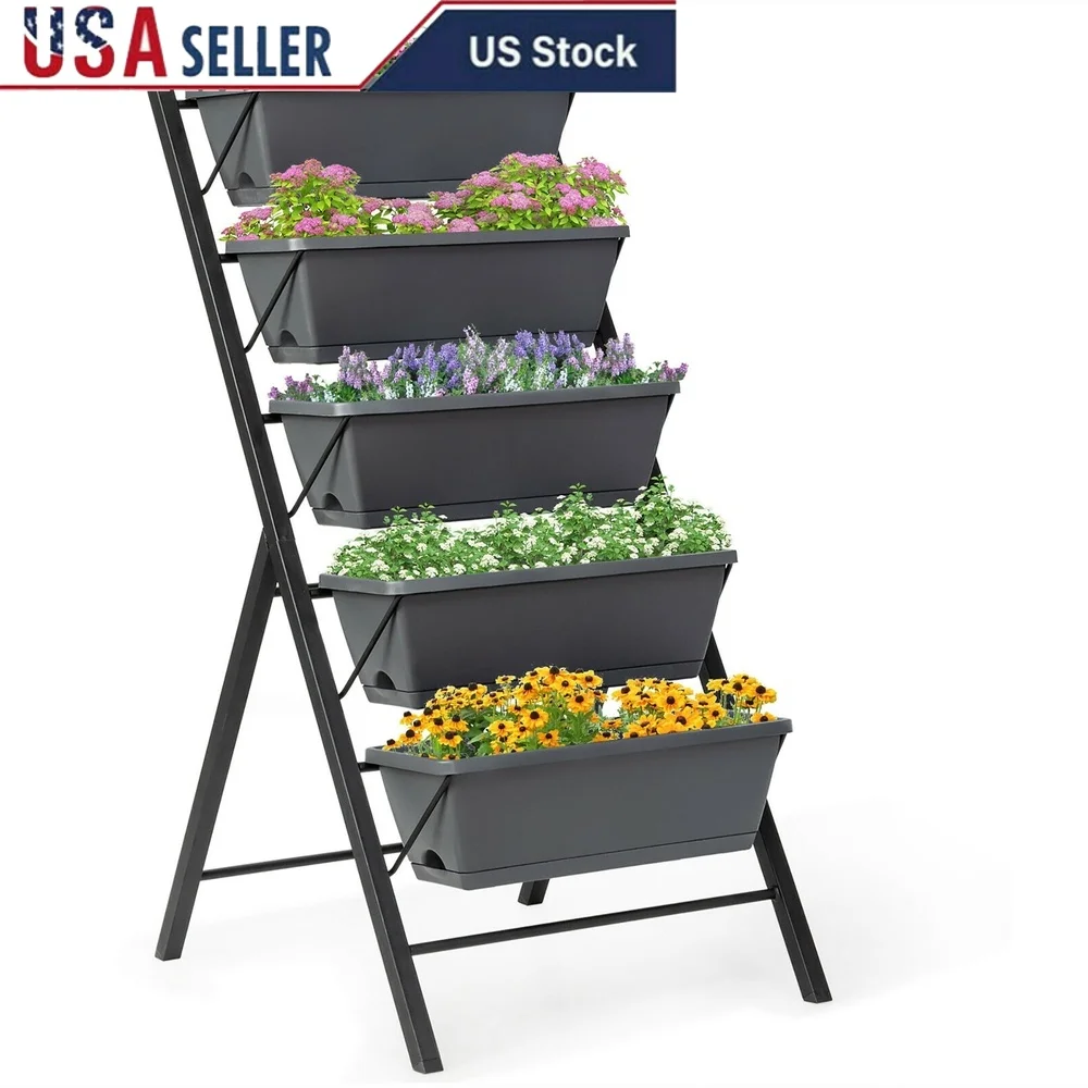 

4ft Vertical Raised Garden Bed 5-Tier Planter Box Ergonomic Design Excellent Drainage System Easy Assembly Ideal Flowers Herbs