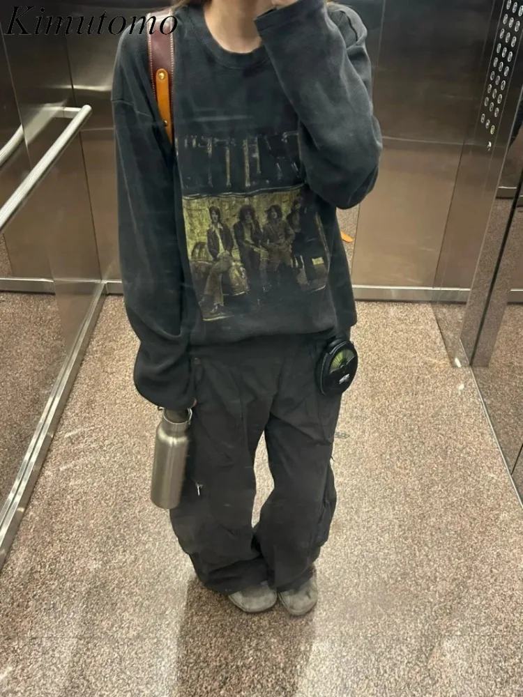 

Kimutomo женские футболки потертые винтажные свободные топы в стиле панк Y2k эстетические топы в стиле Харадзюку женские повседневные футболки в стиле гранж