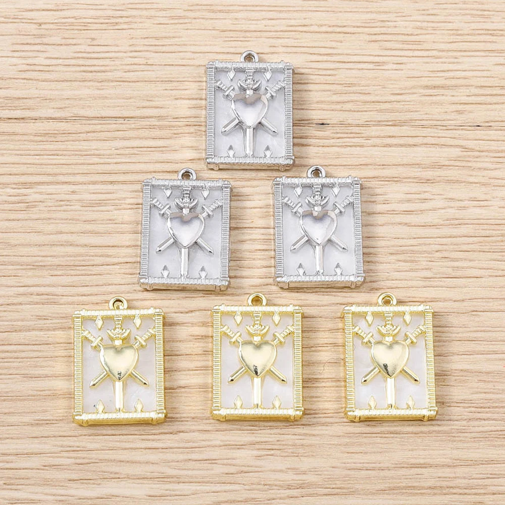 Tusember 5 Stück katholische Anhänger mit Schreckenherz, Tarot „Drei der Schwerter“ Charms für DIY Halskette, Armband, Ohrringe, Schmuckherstellung – Detail 1