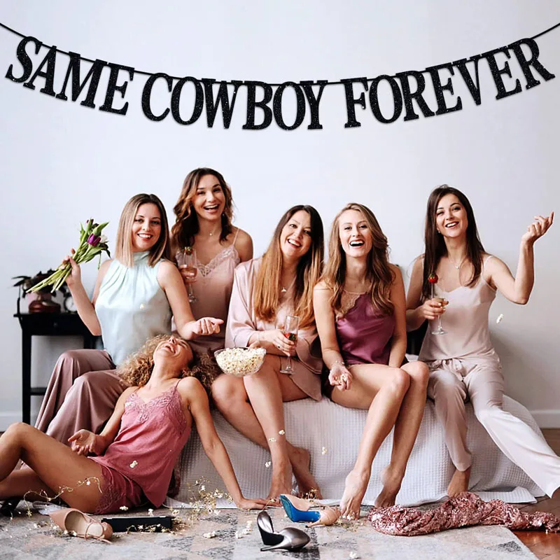 Black Glitter Same Cowboy Forever banner, Nashville engagement bridal shower, Country Western bachelorette party decorations