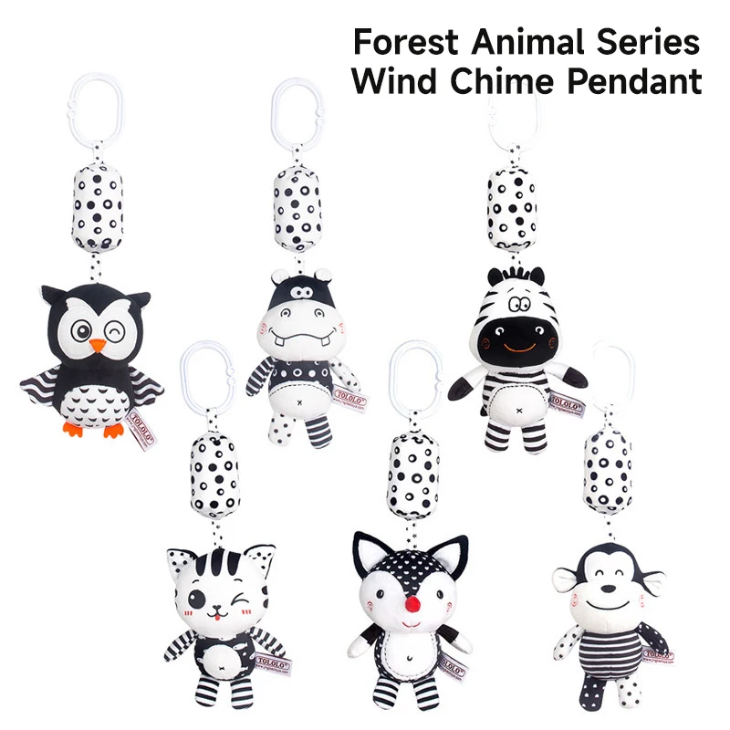 Newborn Stroller Ring The Bell Toys New Black And White High Contrast Cartoon Animal Toys Visual Training Plush Rattle Toys Gift