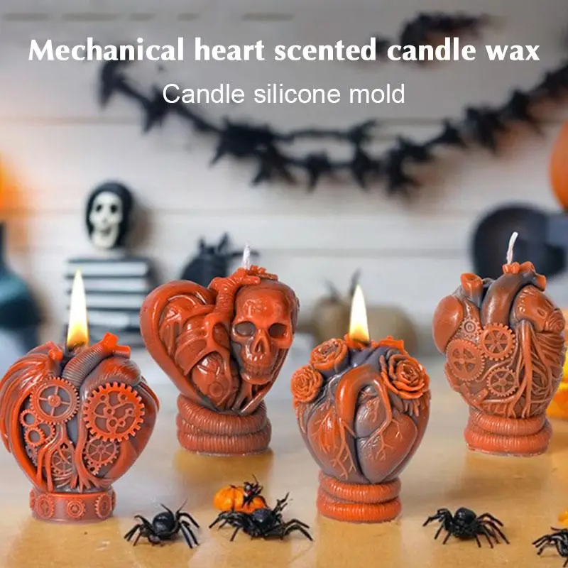 Mechanical Heart Scented Candle Silicone Mold DIY Cement Mould Halloween Ornament Handmade Plaster Skull Resin Home Decor M U0S9