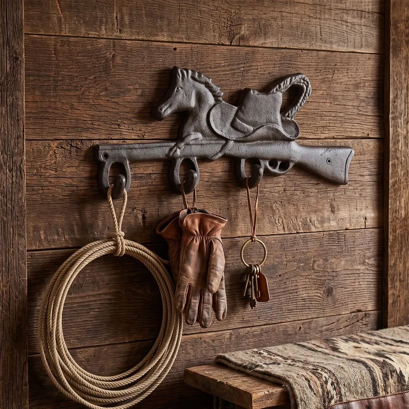 Retro Cast Iron Rifle Horse Hook Wall Decoration Pendant Garden Courtyard Wall Hanging Decorative Hooks Home Storage
