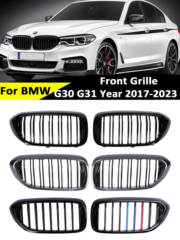 

For BMW 5 Series G30 G31 2017-2020 M5 Carbon Fiber M Color Racing Grill Front Kidney Bumper Car Styling Gloss Black Grille Cover