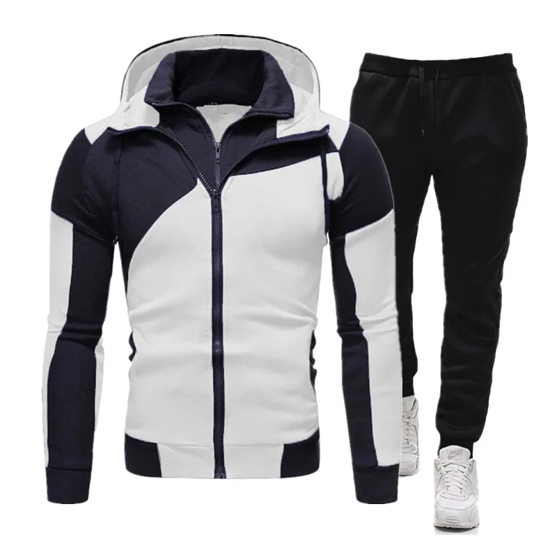 Jaqueta de zíper duplo masculina, capuz e calças, conjunto de jogging, roupas esportivas, plus size, M-3XL, novo, conjunto 2 peças