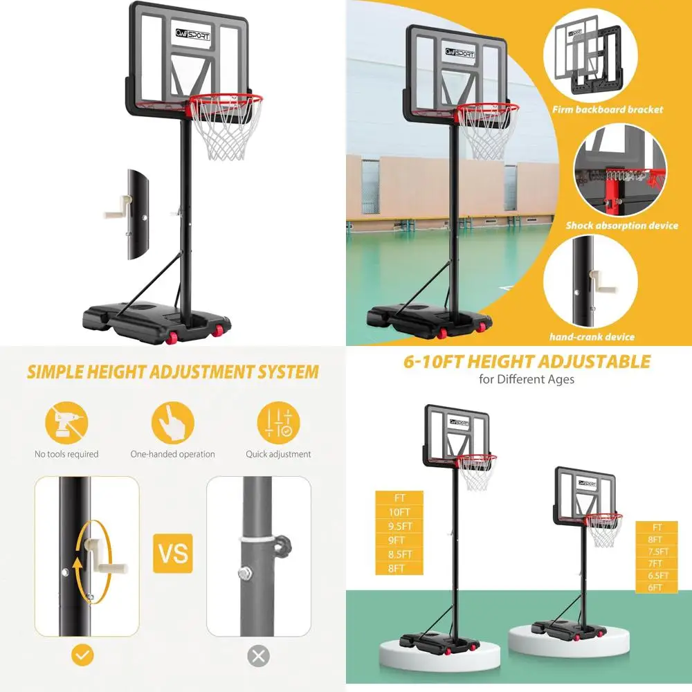 

Adjustable 10ft Portable Basketball Hoop System with 44 Inch Shatterproof Backboard for Kids and Youth Outdoor Play