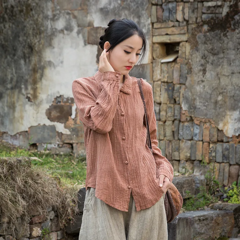 

Autumn Linen Shirt: Tie-Dye & Distressed, Upgraded Frog Buttons, Artistic High-End Style.