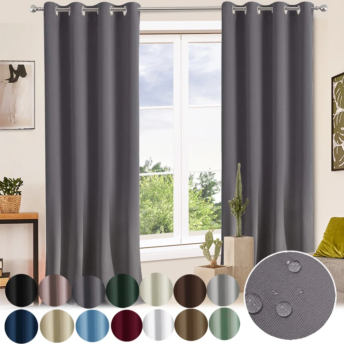 1PC Solid Blackout Curtains with Grommets Total Privacy Drapes for Bedroom for Living Room Bedroom Pavilion Terrace Garden Porch