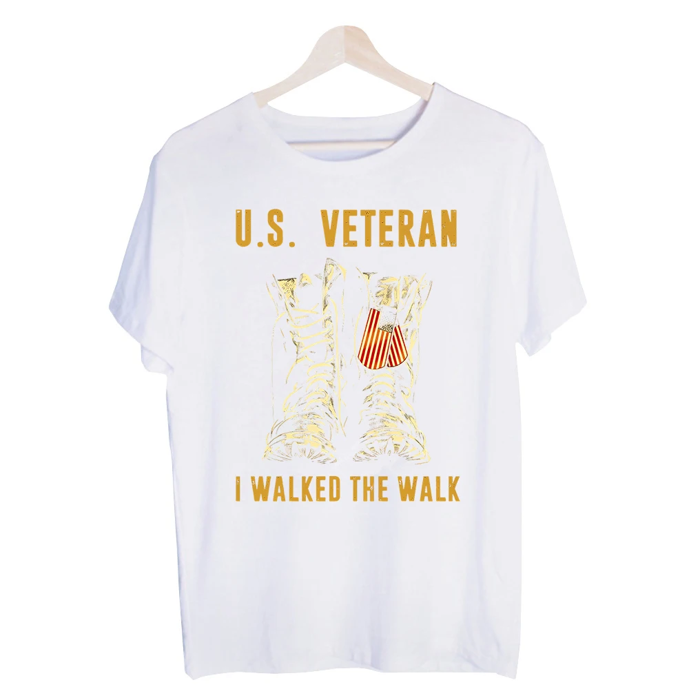 Veteran's Military Boots and Flag Graphic Tee, Short Sleeve Crew Neck T-Shirt for Patriotic Casual Wear
