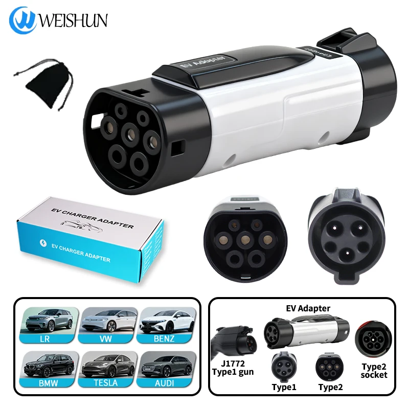 

Адаптер автомобильного зарядного устройства Type1/J1772 TO Type2 для зарядного устройства Type1 to Type2 EV 16A 32A Разъем для зарядки электромобиля