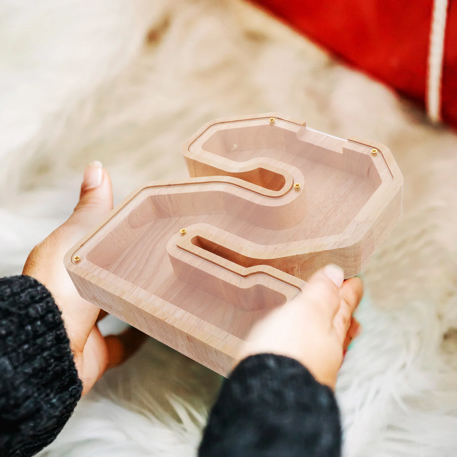 Crianças cofrinho de madeira transparente design digital moeda armazenamento jar para crianças decoração do quarto caixa poupança dinheiro cofrinho de madeira