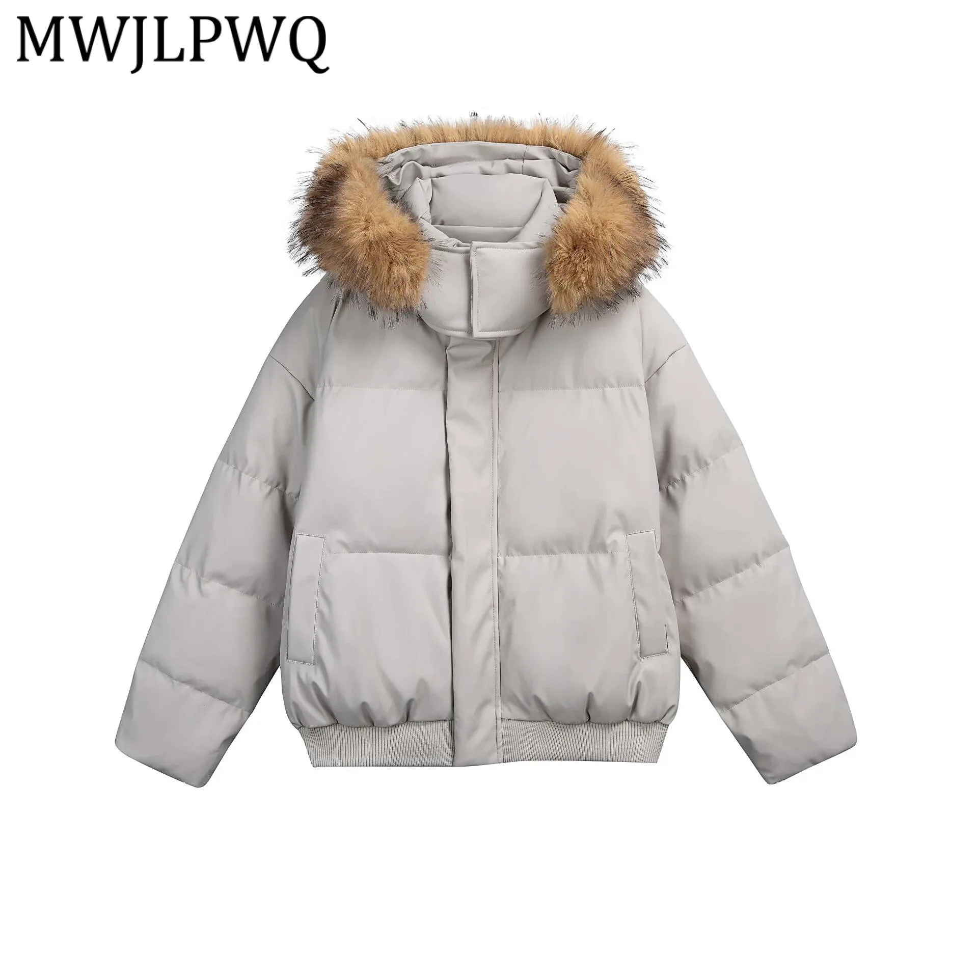 

MWJLPWQ American Male Winter Cotton Coats High Street Long Sleeve Fur Collar Fashion Versatile Hooded Shot Tops 2026 Tide 21910