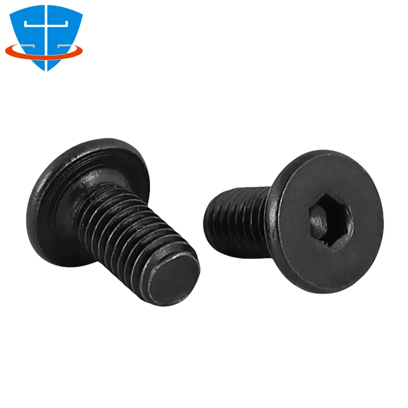 200PC Ultra Thin Flat Head Screw M2 M3 M4 M5 M6 M8 M10 M12 Black 304 Stainless Steel Flat Head Hex Socket Screw Allen Wafer Bolt