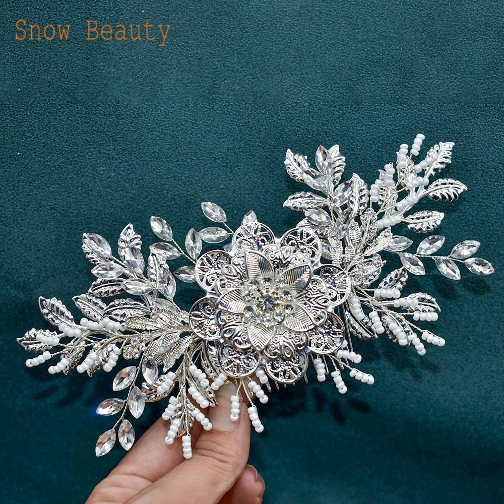 Luxury Leaves Hair Comb para Mulheres, Noiva Hair Clip, Bridal Tiara, Handmade Girl Headwear, Bridesmaid Headpiece, Acessórios do casamento, DZ099