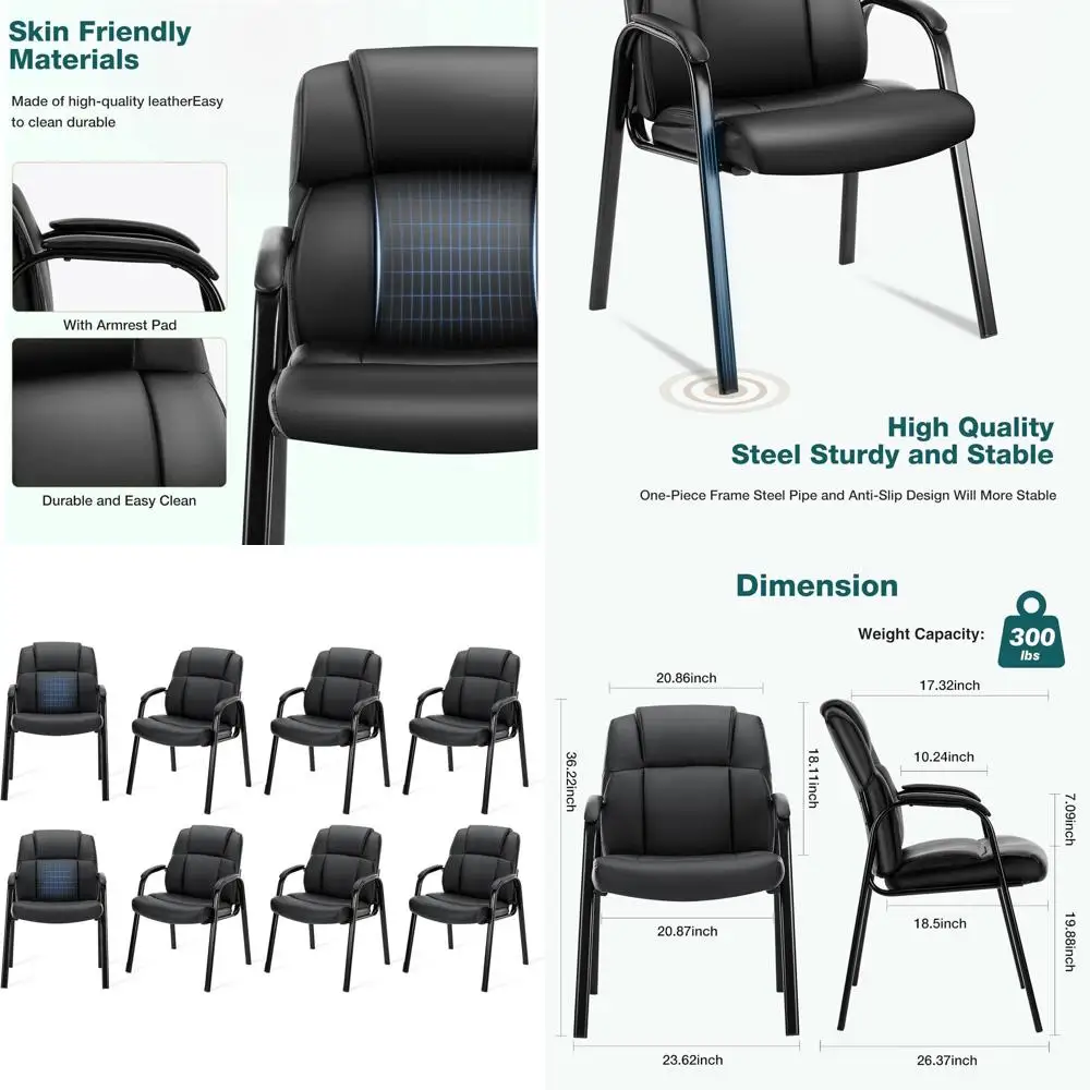 

Комплект из 8 кожаных офисных кресел для зоны ожидания, с мягкими подлокотниками, для дома, конференц-залов или лобби.