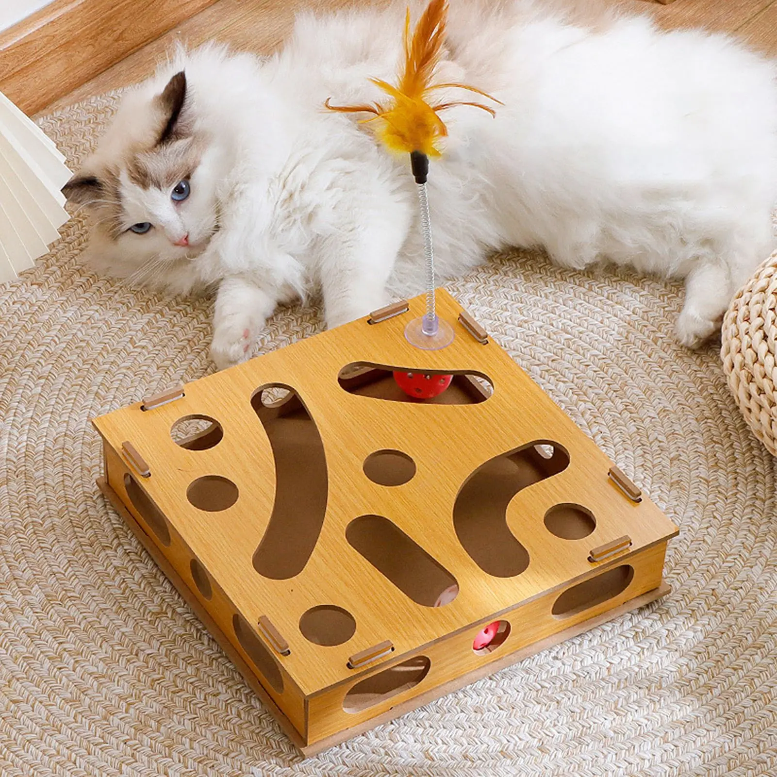 Cat Toy Puzzle Box, Claw Grinding, Interactive, Interesting Cat Game, Teasing Stick and Bell Ball