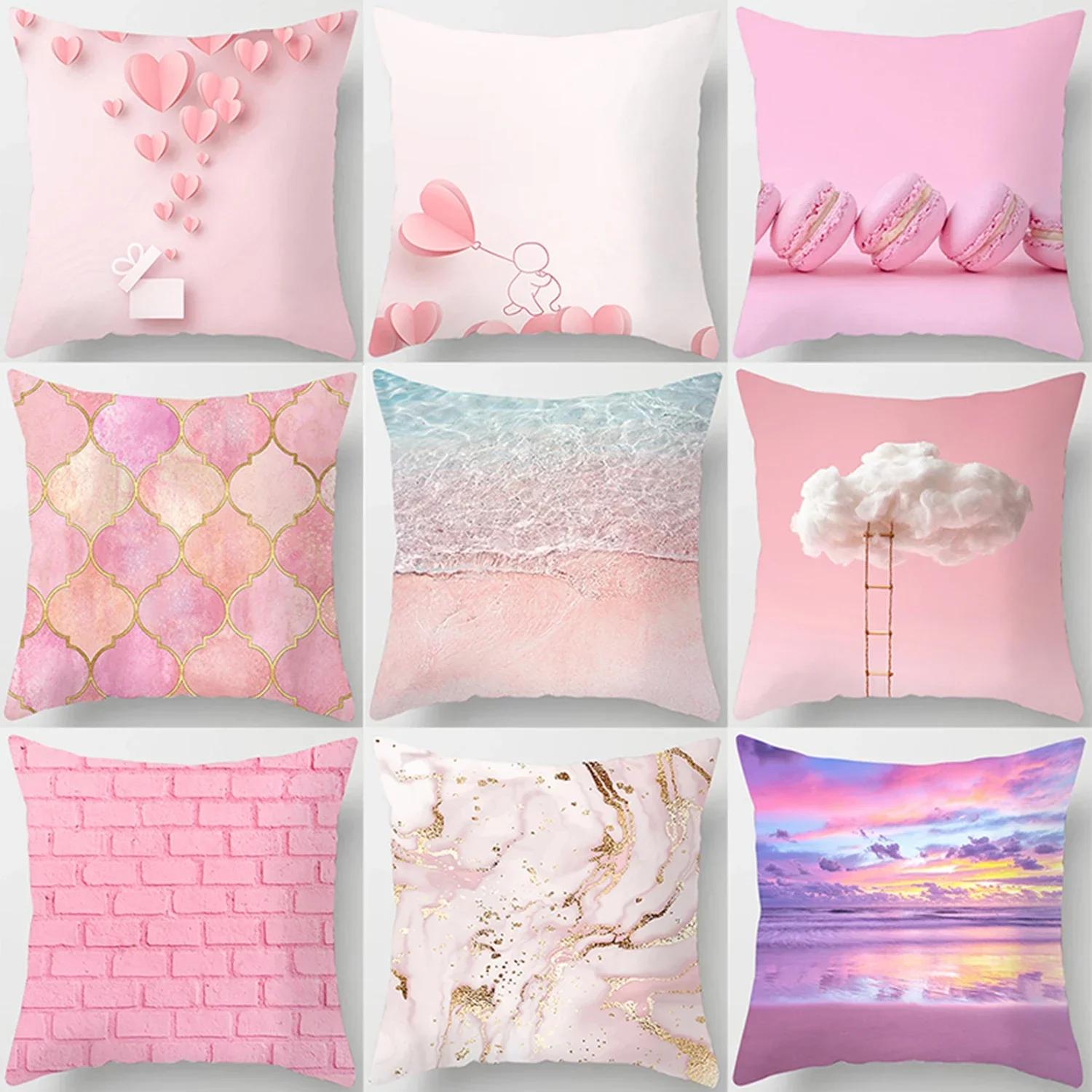 Pink cute love printing square pillowcase, home decoration, car sofa cushion cover (45cm * 45cm)