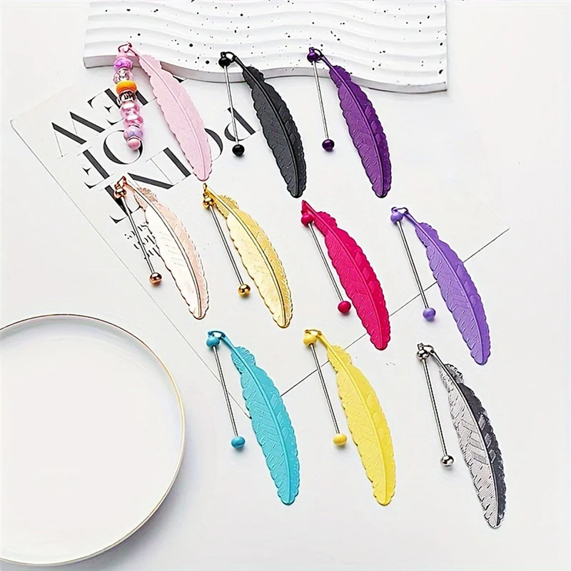 A29F-10 Pieces DIY Beadable Bookmarks Bulk, Metal Beadable Bookmarks Pendant Bar, Craft Beaded Book Lanyards Chains