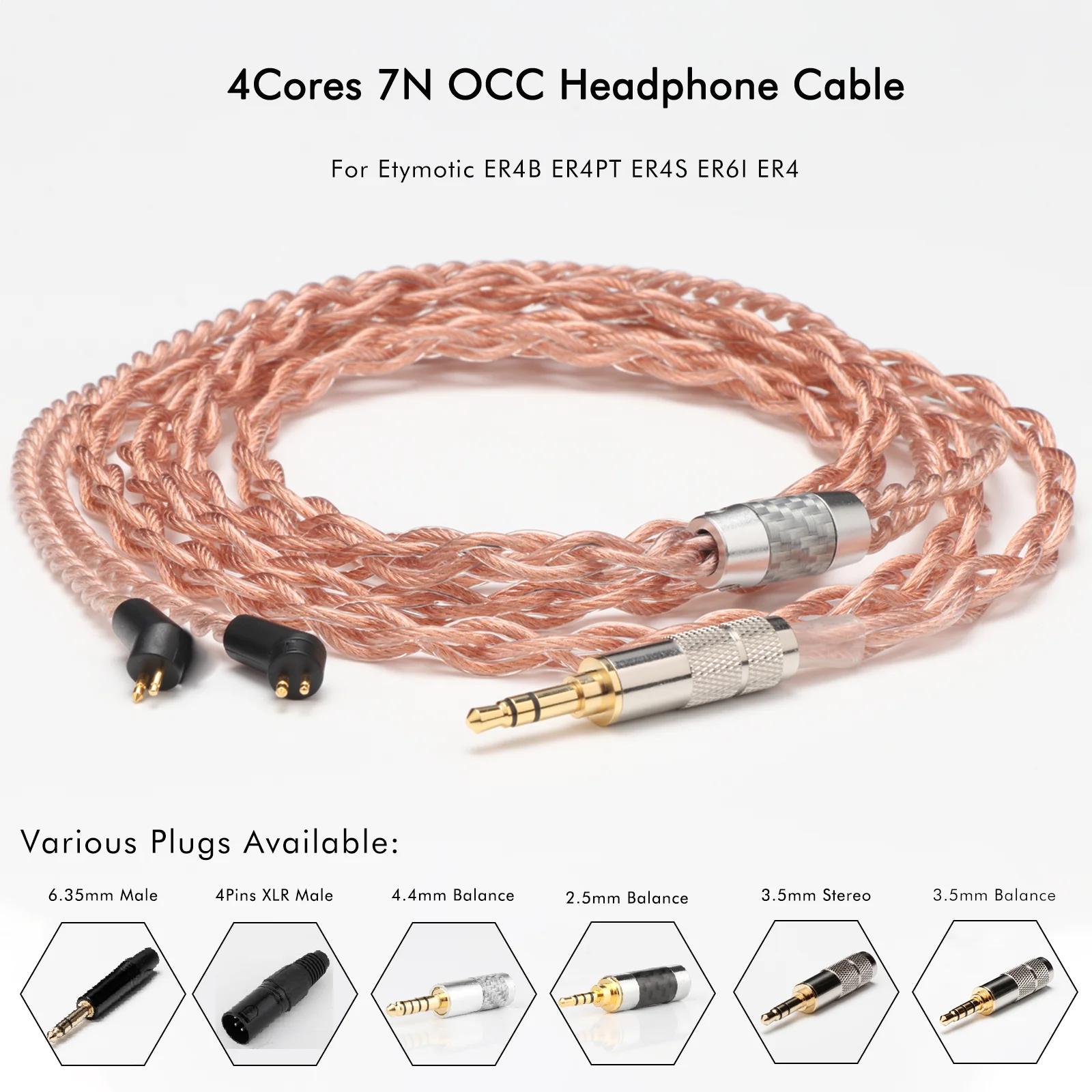 16 Strands 7N OCC Silver Plated Headphone Upgrade Cable Braided Sleeve Gold Plated Plug Multiple Plugs Available