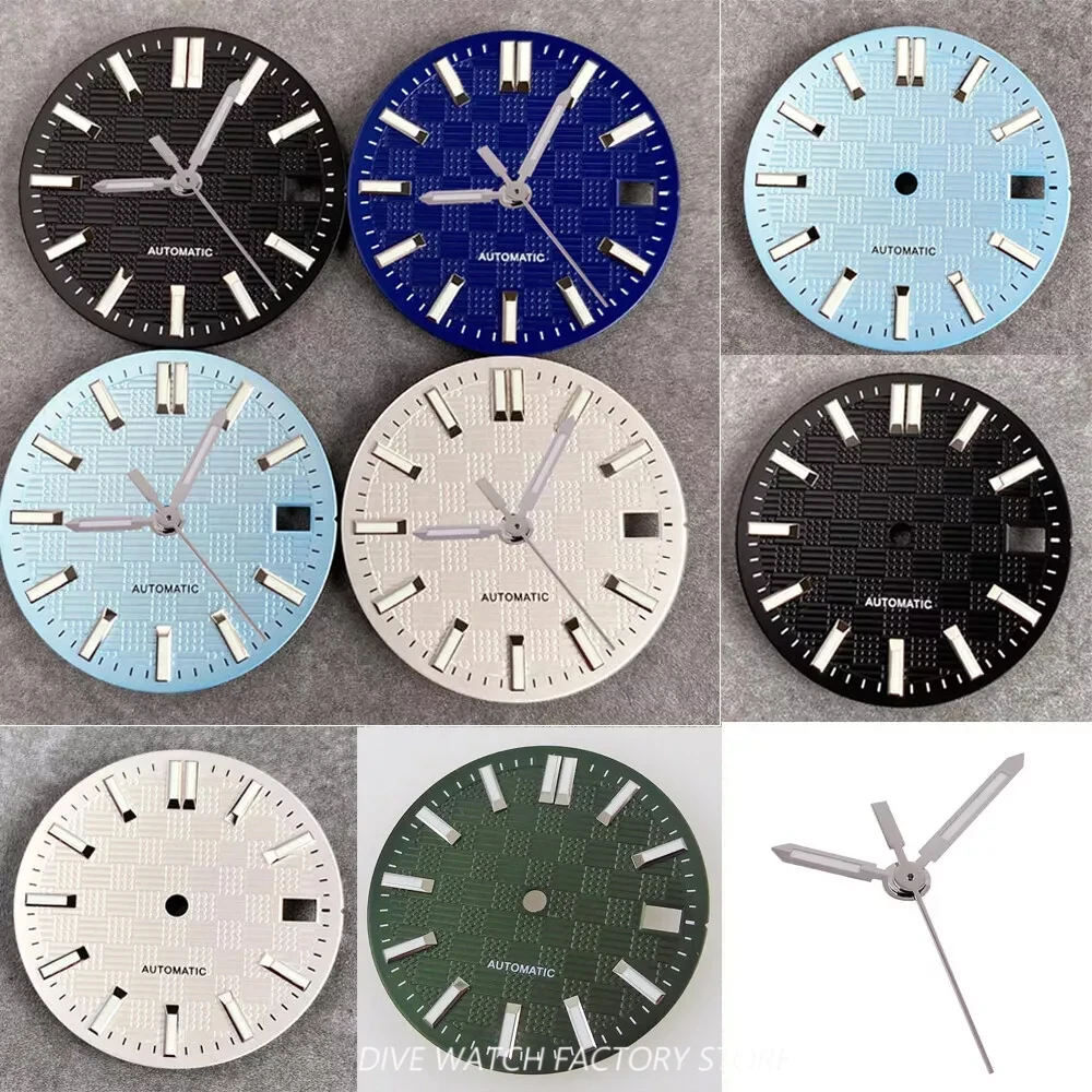 

28.5mm Tandorio Textured Watch Dial Face Fit for NH35 NH36 NH38 NH70 NH71 NH72 Automatic Movement Baton Markers Luminous Hands