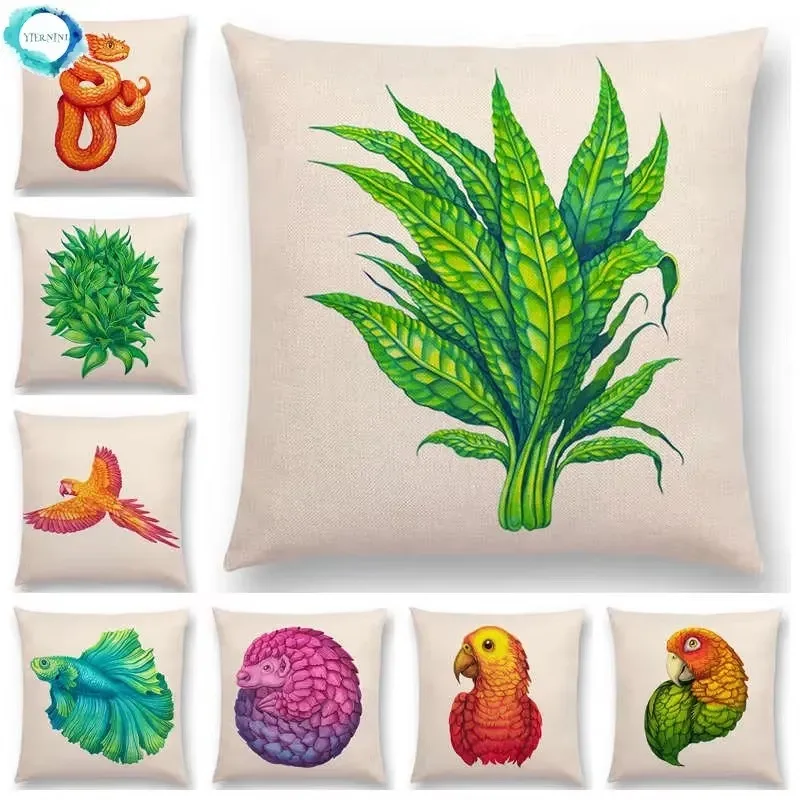 

Watercolor Plants&Animals Printing Cushion Cover Designer for Sofa Hotal Pillow Case Home Decor Linen pillowcase