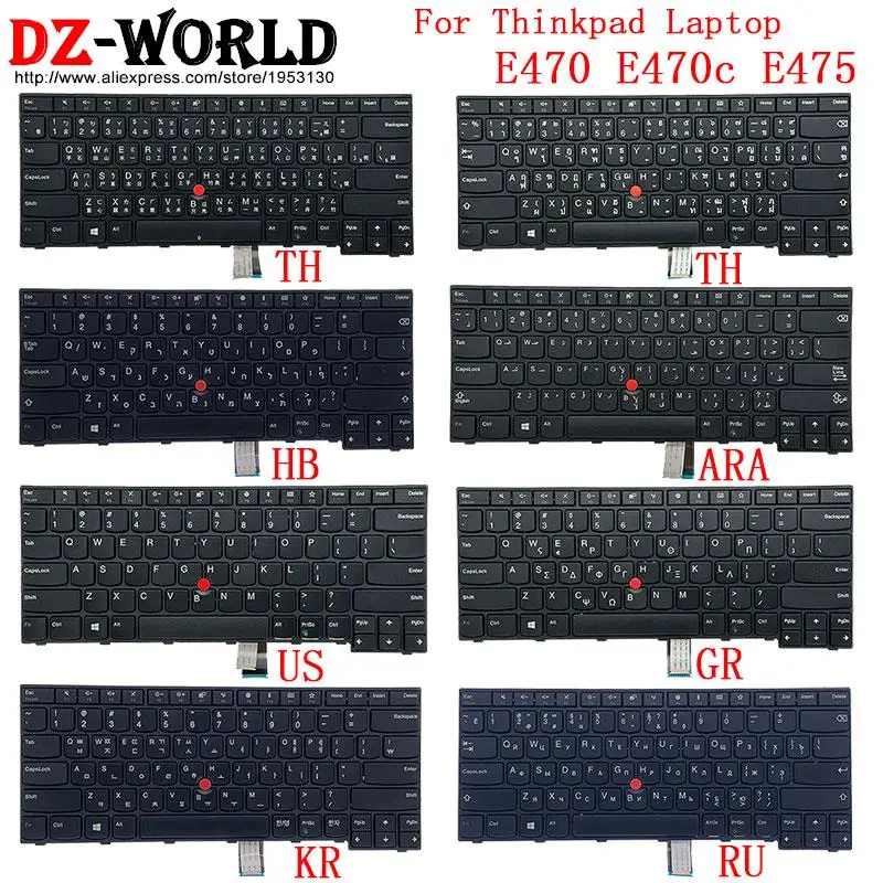 Teclado em Inglês dos EUA, Russo, Árabe, Grego, Coreano, Tailandês, Hebraico, para Lenovo Thinkpad E470 C E475