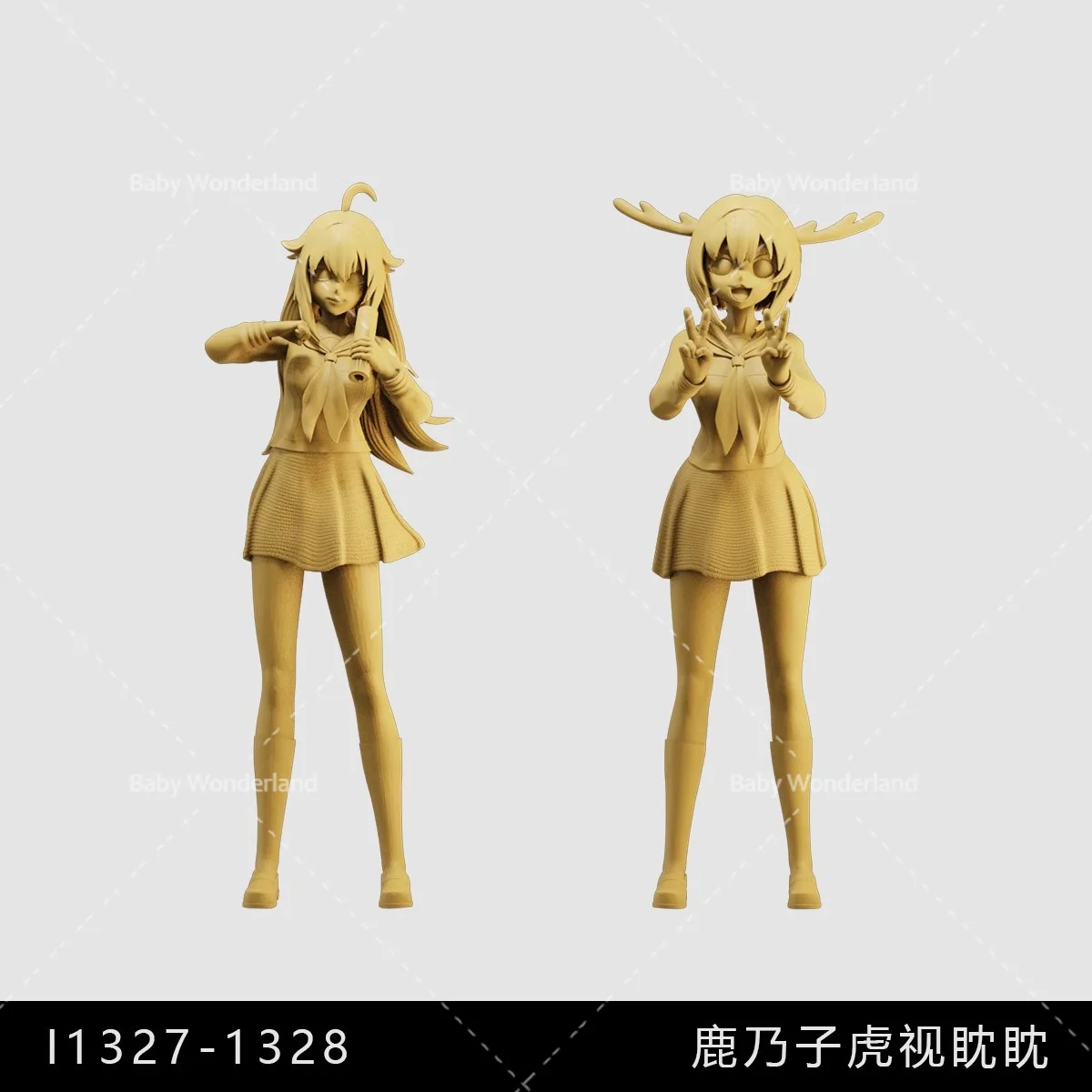 In Stock Unpainted Miniatures 1/64 1/43 1/35 Figure Manga Character Antlers Cute Girl Dolls Model Creative Scene Prop Car Toys