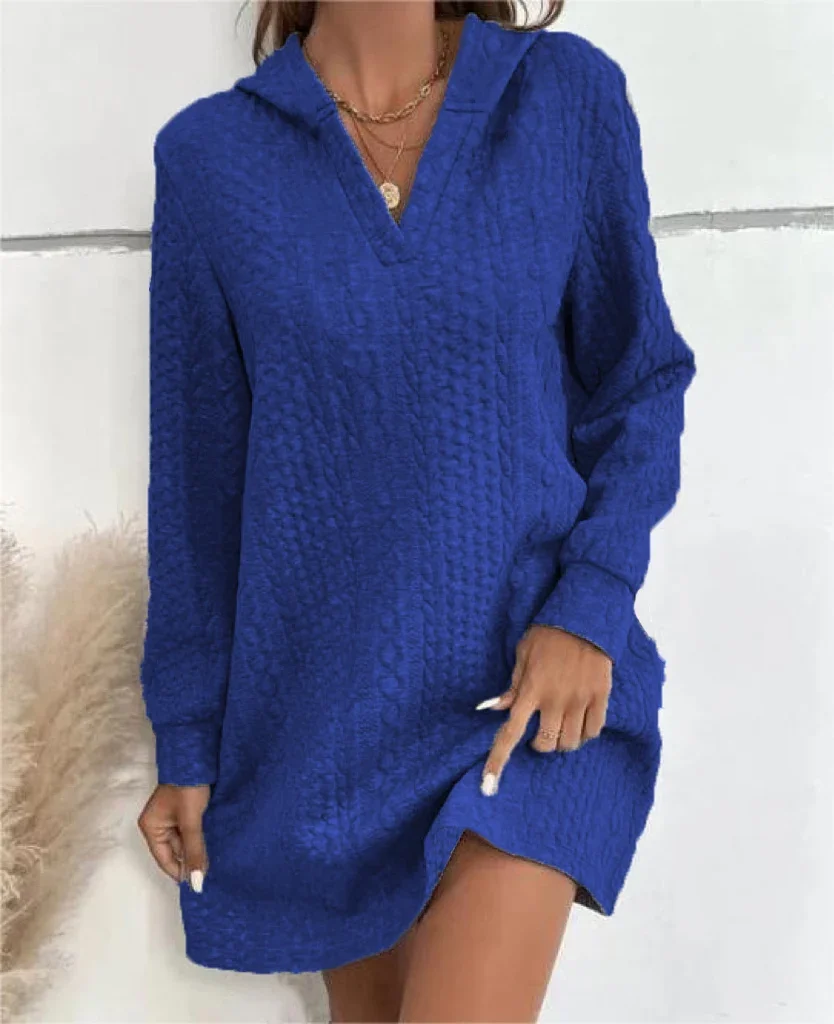 

Plus Size New autumn and winter women's knitted jacquard long sleeved hooded dress