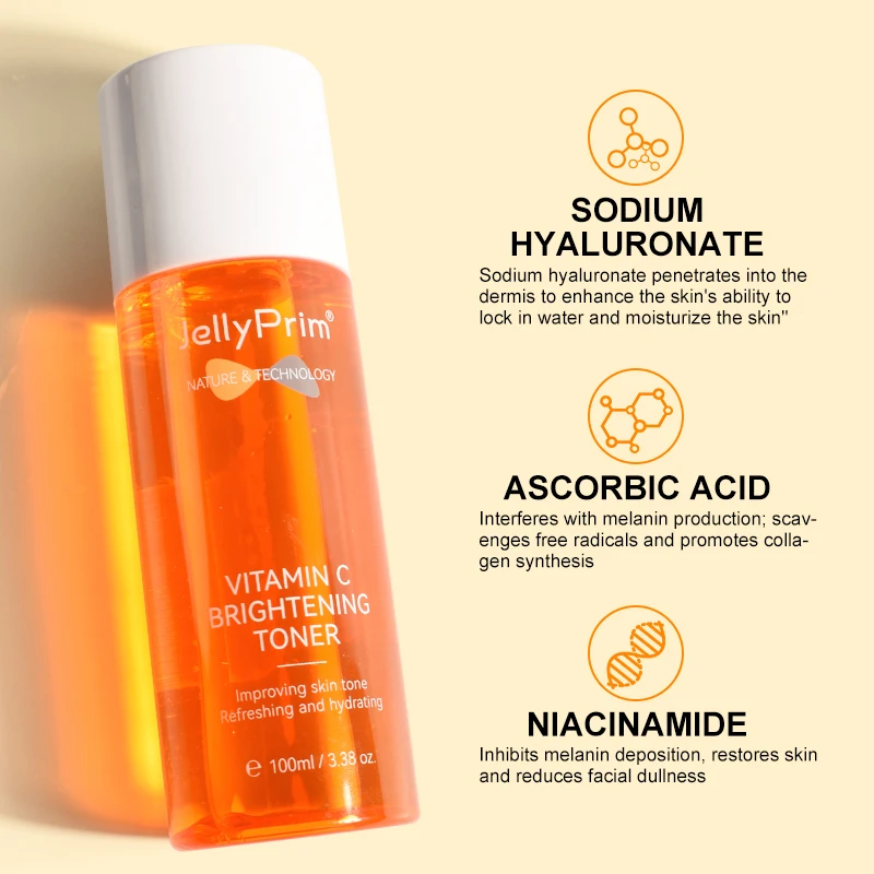 JellyPrim Brightening Toner Face Moisturizing Vitamin C Smoothing Hydrating Facial Skin Care Make up Toner 100 ml