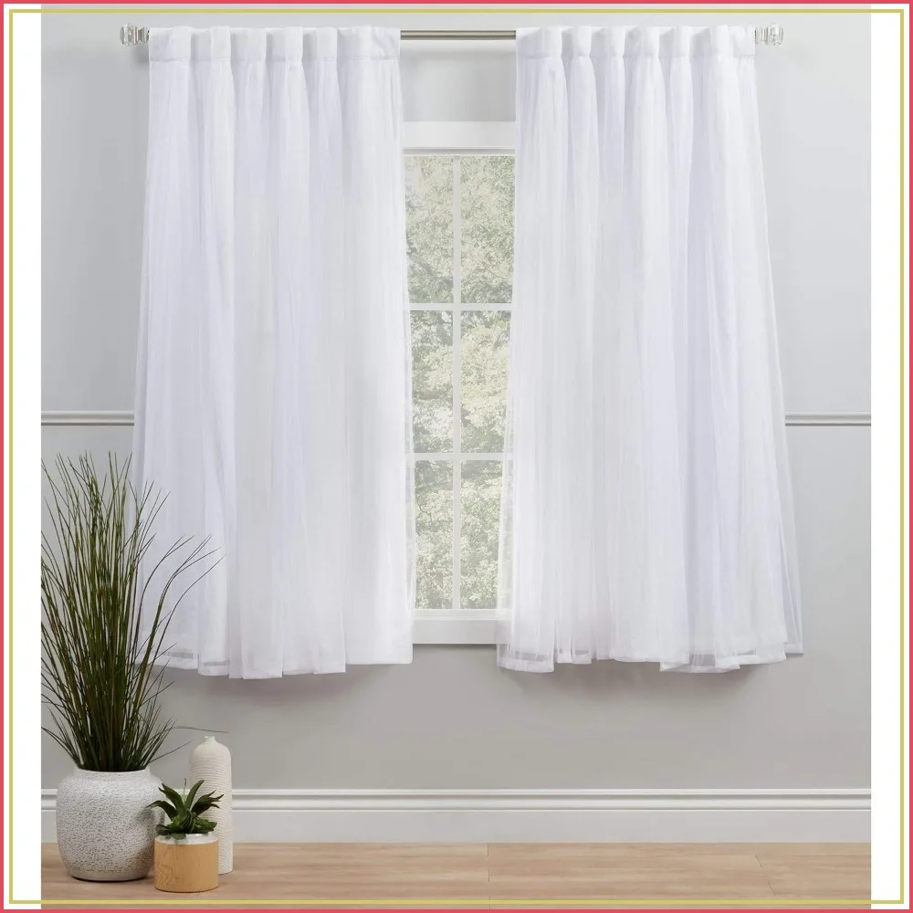 

Layered Solid Blackout and Sheer Curtain Panel Pair, 52"x63", Set of 2
