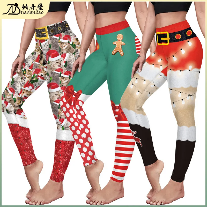 With Colorful Stripes, Bell Shaped Digital Printing, Christmas Leggings, Tight Fitting Sports Women's Pants