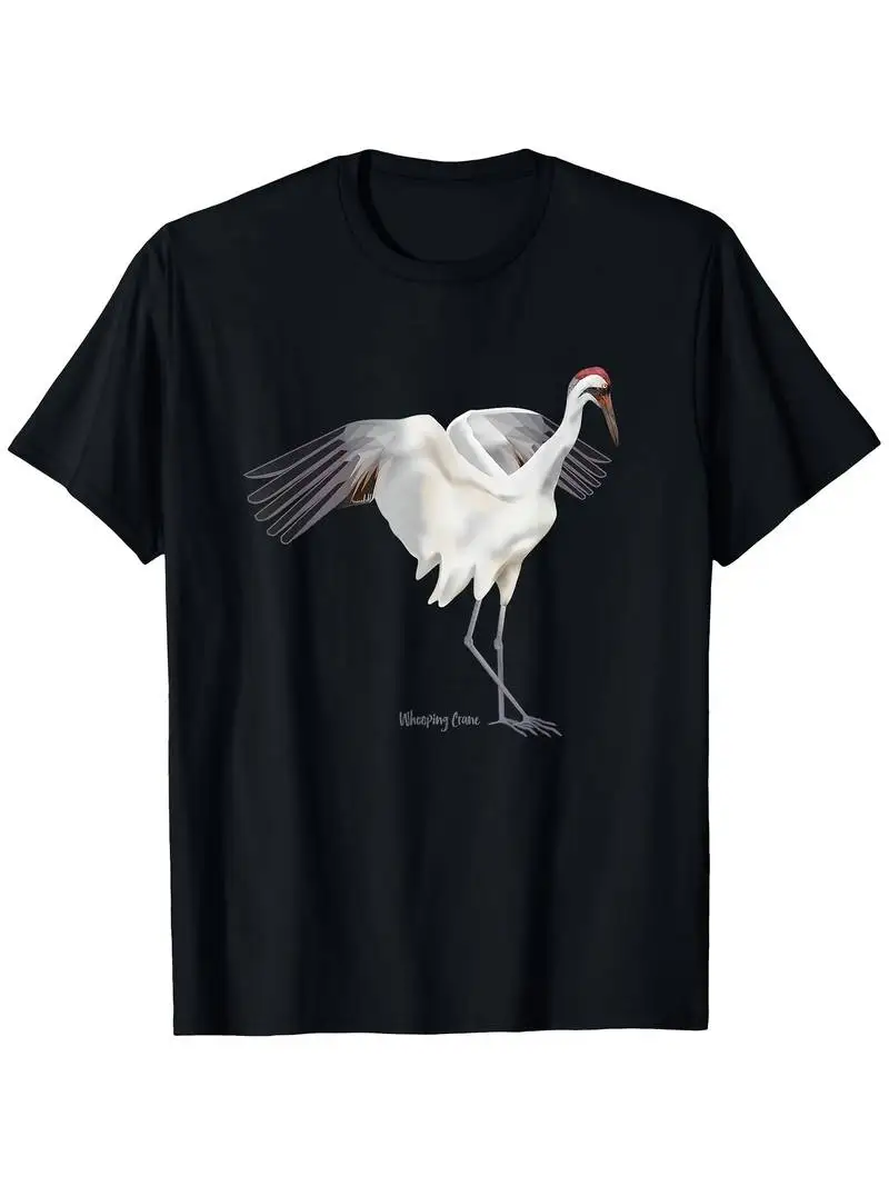 Men's Whooping Crane Wildlife Bird Watching T-Shirt Casual Short Sleeve Tee With North Crane Print For Birdwatching Nature Gift