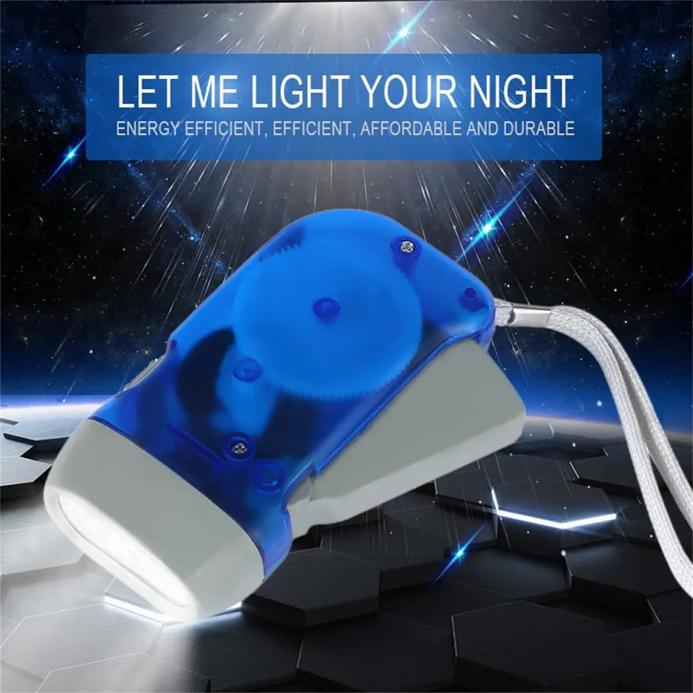Linterna Dinamo de presión manual para el hogar, luz de antorcha de viento, manivela, lámpara de Camping, 3 LED