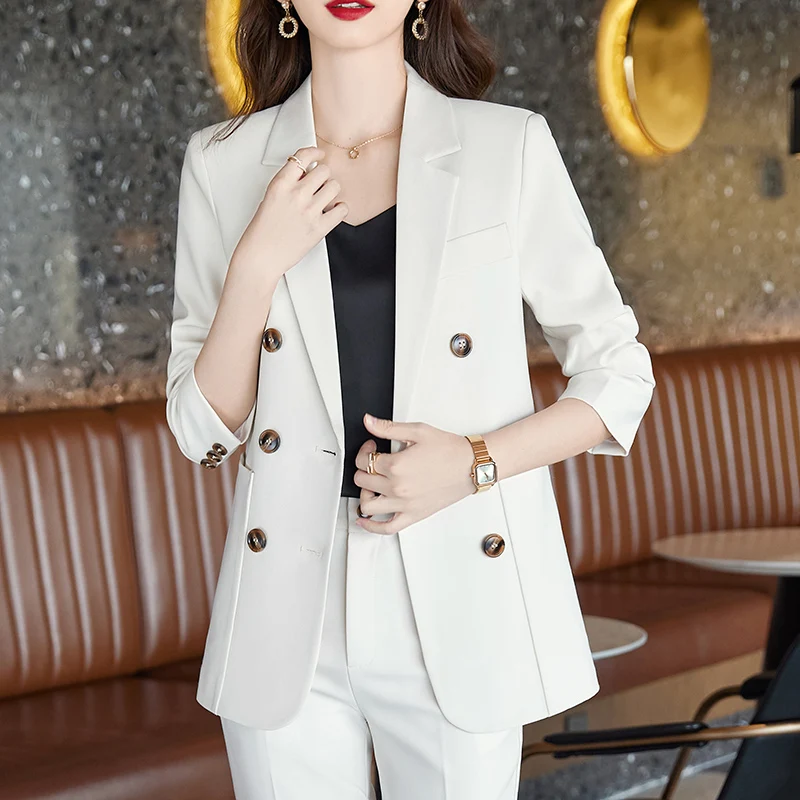 Y2K Fashion Ladies Pant Suit Women Business Work Wear Blazer And Trouser Black Khaki Brown Beige Formal 2 Piece Set With Pocket