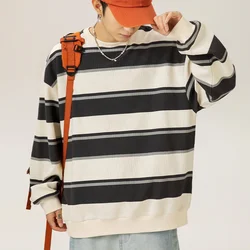 Retro Stripes Clashing color Splicing girocollo felpa uomo autunno sciolto coppia Pullover Bottom Shirt uomo e donna Soft