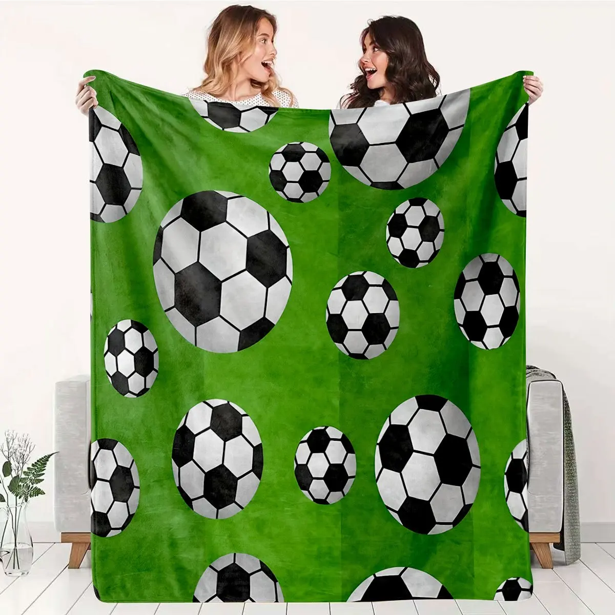 Flanelldecke mit Fußball-Aufdruck – ultraweiches Plüsch-Fußball-Design, Bett, Sofa, Reisen, Camping, Geschenk
