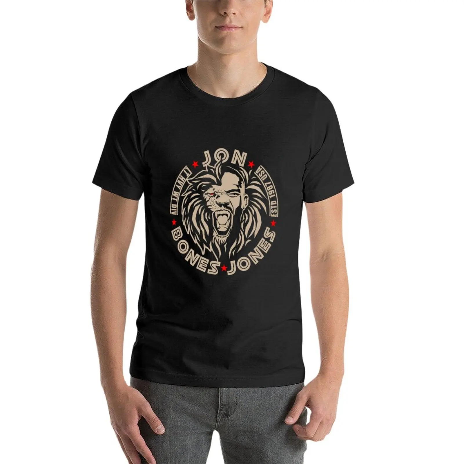 New Jon Bones Jones Lion Face T-Shirt tops kawaii clothes t shirts for men graphic