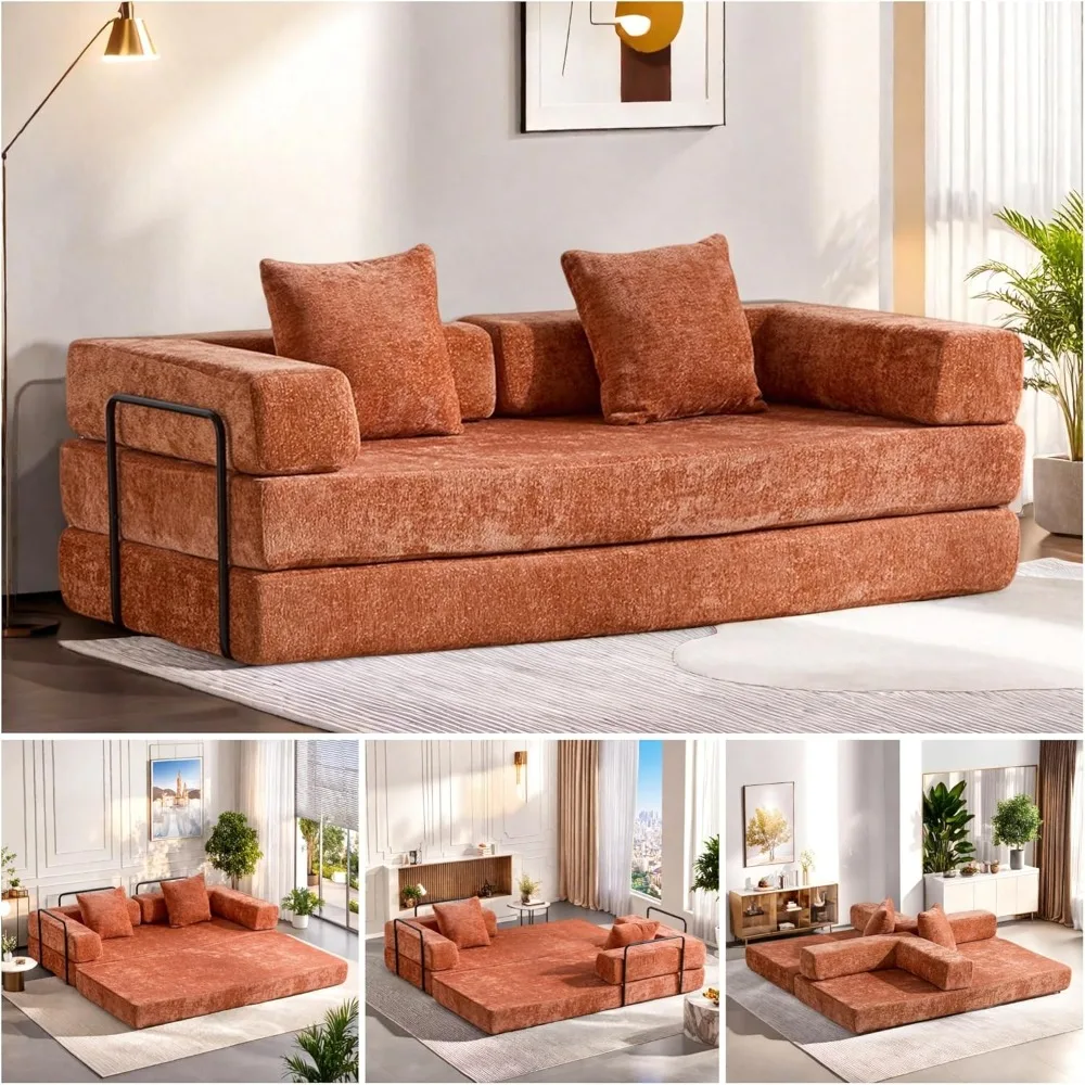 

Convertible Floor Sofa Bed, Foldable Mattress Cloud Couch with Pillow Back & Armrest,Fixed-Shape Frame,Chenille Sleeper Sofa Bed