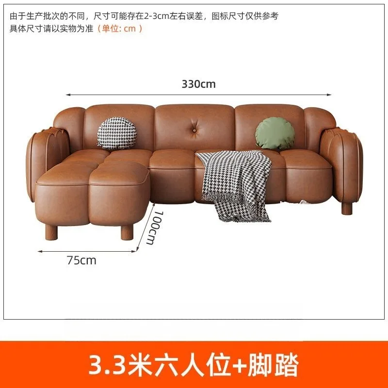 French retro oil wax leather sofa, three-person small apartment living room light luxury simple straight row sofa