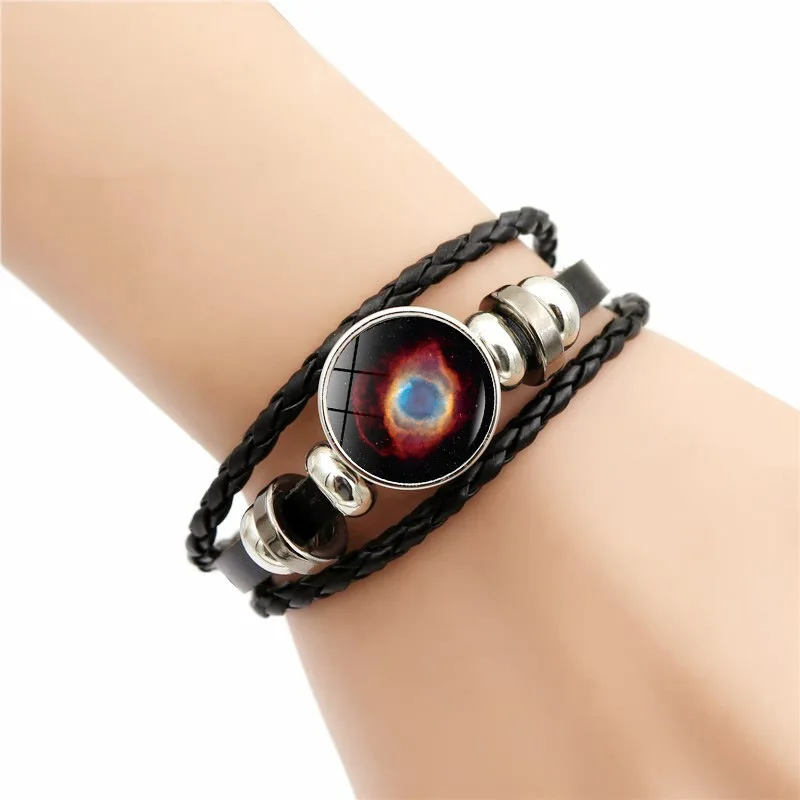 Eye of God Nebula Leather Bracelet Men and Women Versatile Glass Pendant Cosmic Galaxy Knitted Handicraft Gift