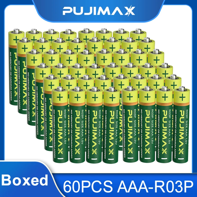 PUJIMAX-batería seca desechable para termómetro, pila de carbono AAA de 1,5 V, 3A, R03P, bloqueo de huella dactilar, timbre con caja, 60 unidades