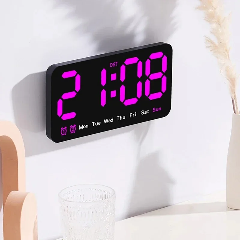 Wall Mounted Digital Clock Dual Alarms Date Week Temperature Display Multifunctional Electronic Clock Bedroom Desktop Clock