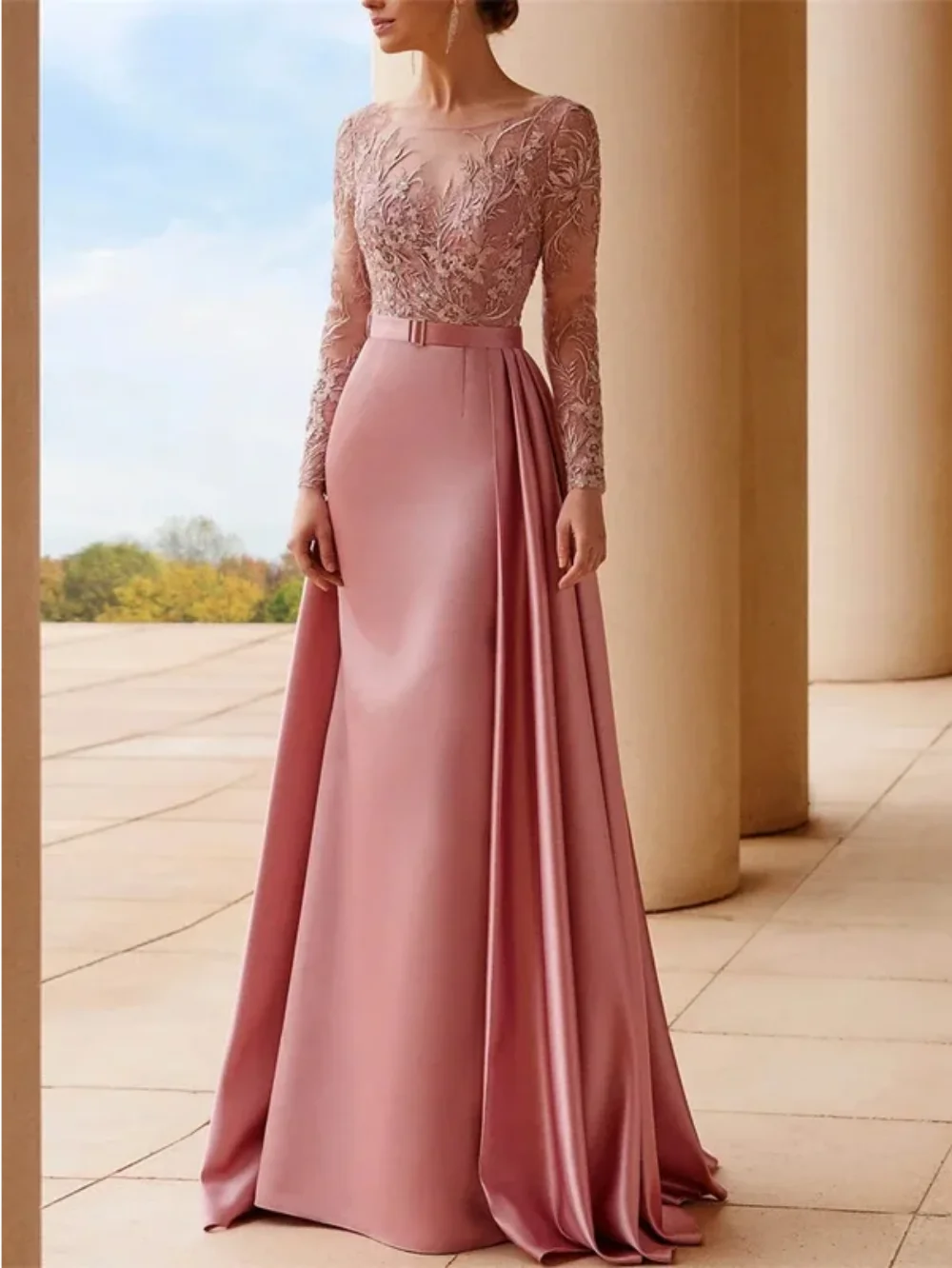 Vestido de noche de satén con escote en V para mujer, traje de encaje con escote en V, elegante, Formal